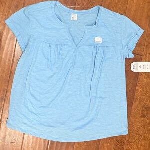 NWT Size Maternity Medium Time AND Tru Split Neck Light Blue Top